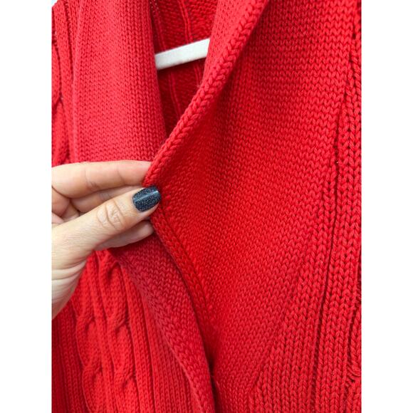 Vintage Sears Womens Cardigan Sweater Red Worsted Wool Cable Knit Fisherman - Picture 7 of 10